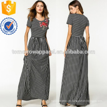 Blume Appliques Streifen Kleid Herstellung Großhandel Mode Frauen Bekleidung (TA3222D)